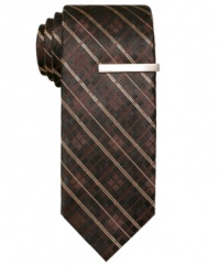 Punctuate your look with subtle, stylish plaid on this silk tie from Alfani RED.