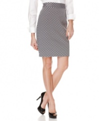 A polka dot pattern adds an irreverent flair to this otherwise classic Calvin Klein pencil skirt -- perfect for a polished look!