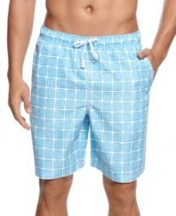 Put warm-weather fun on repeat in these patterned swim trunks from Club Room.