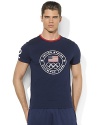 A simple yet powerful statement, this custom-fit ringer T-shirt embraces the prestige of the Olympic Games with a printed logo celebrating Team USA's participation in the 2012 Summer Games.