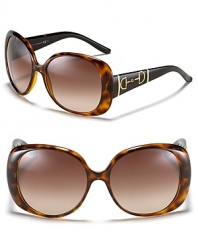 Gucci Rounded Rectangle Oversized Sunglasses with Gucci Bridle