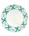 Style as much as set the table. Bands of teal weave a beautiful pattern on this durable porcelain charger to complement the cheerful flora and fauna of Lulu Petals dinnerware.