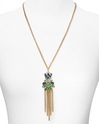 The sun-soaked tropics play must to this fringe adorned pendant necklace from ABS by Allen Schwartz. Crafted of gold-plated metal with colorful detailing, it's the perfect piece to color every look.