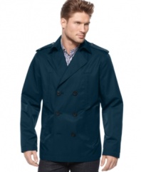 Button up your classic look with this lightweight, double-breasted trench coat from Nautica.