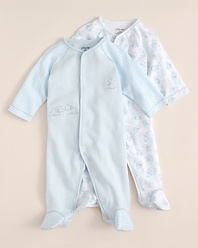 Cute elephant print adorns these delightful footies Little Me.