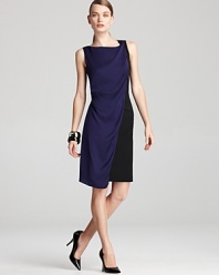 A refreshing approach to your 9-to-5 uniform, this Elie Tahari dress flaunts a draped overlay for artful dimension and sleek color blocking.