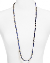 A leather strap and boldly hued beads are in harmony on this beaded necklace from Vanessa Mooney.