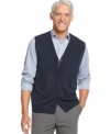Show your soft side with this easy-wear, button-front sweater vest from Geoffrey Beene.
