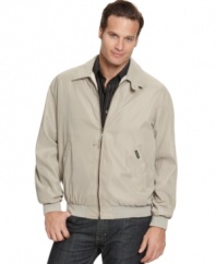 Channel the cool factor with this hip lightweight bomber jacket from Weatherproof.