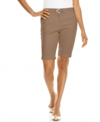 These breezy Bermuda shorts from Charter Club are rendered from a stretchy fabric blend and feature a tummy panel for a flattering fit!