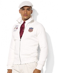 Crafted from luxuriously soft fleece in a trim, modern fit, a full-zip jacket is accented with bold country embroidery, celebrating Team USA's participation in the 2012 Olympic Games.