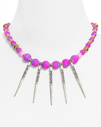 Equal parts punk and pretty, this Vanessa Mooney statement necklace flaunts edged up style with bold colored beads and plated silver spikes.