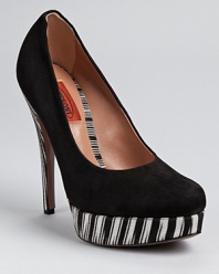 Missoni's signature space-dye stripes take their place on the platform and heel of a classic black suede pump.
