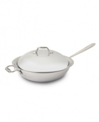 Designed with a flat bottom, high sides and a wide mouth, this everyday chef's pan is ideal for sauteing, frying and steaming family-size meals. The spacious interior makes space for turning and stirring, while the domed lid retains flavor and moisture for masterful meals. Lifetime warranty.