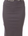 Knee Length High Waist Stretch Pencil Skirt with Wide Belt