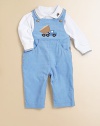 Crafted in classic corduroy, this one-piece overall design has a handsome dumptruck appliqué.SquareneckShoulder straps with button closureSide buttonsSlash pocketsBottom snapsFully linedCottonMachine washImported Please note: Number of buttons and snaps may vary depending on size ordered. 