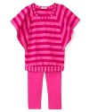 Your little style maven will adore this sweet-as-candy striped top and solid leggings set, featuring on-trend batwing sleeves and contrast stripe trim.