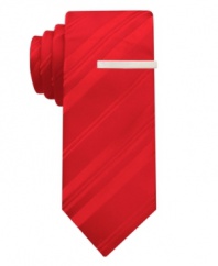 Create colorful contrast in a charcoal gray world with this striped skinny tie from Alfani RED.