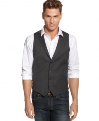 Open up the collar and roll up your sleeves. This Alfani Red vest is all the formal you need.
