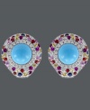 The style this season is all about color! Reinvent yourself with this vibrant earring style from Carlo Viani. Crafted in 14k white gold, stud earrings feature turquoise center stones (7 mm) surrounded by multicolored sapphires (1-7/8 ct. t.w.) and white sapphires (1/4 ct. t.w.). Approximate diameter: 3/4 inch.