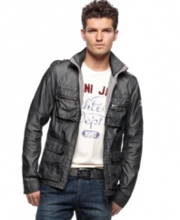 Rock your moto look with this full-zip jacket from Armani Jeans.