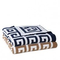 Large Greek key motif double-faced knitted throw.