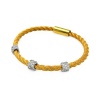 .925 Sterling Silver Yellow Gold Plated Cubic Zirconia 3 Bar Cable Italian Bracelet Band with Magnetic Lock - 7 Inches