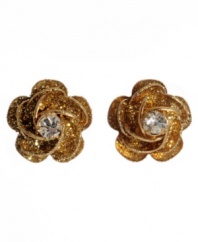 These Betsey Johnson rose stud earrings are a glittering favorite. In crystal accents and goldtone mixed metal.