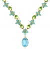 Get a fresh new look for spring by stepping up your accessory collection. 2028's statement necklace features bright blue zircon and oval-cut green crystals set in brass tone mixed metal. Approximate length: 16 inches + 3-inch extender. Approximate drop: 1-1/2 inches.
