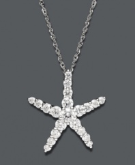 Make a stylish splash in style inspired by the ocean! Arabella's glittering starfish pendant highlights round-cut Swarovski zirconias (1-3/8 ct. t.w.). Setting and chain crafted in 14k white gold. Approximate length: 18 inches. Approximate drop: 1/2 inch.
