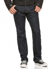 A raw wash and smart slim fit, make these dark denim blues from DKNY Jeans a no-brainer for your weekend lineup.