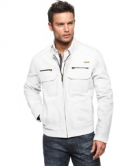 Head out on the highway, or anywhere else, in smooth style with this lightweight moto jacket from Sean John.