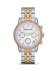 Put on the ritz with this two tone bracelet watch from MICHAEL Michael Kors. Crafted from stainless steel with a crystal-accented dial, it encapsulates high-impact accessorizing.