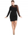 Heat up the dance floor in Ruby Rox's long sleeve plus size dress, featuring mesh illusion detail.