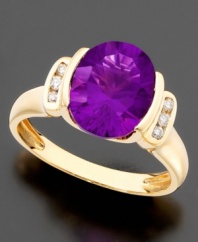 Bold color brings an influx of beauty. This stunning ring features oval-cut amethyst (4-1/4 ct. t.w.) and diamond accents set in 14k gold.