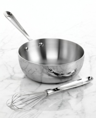 Easily-maintained stainless steel conceals an aluminum core that provides unrivaled heat conductivity for an even and quick heating of stews, curries, risottos and more. Ideal for stirring and whisking, the saucier features a wide rim for easy mobility and rounded sides to accommodate more volume. Lifetime warranty.