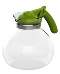 It is loud and clear, this whistling transparent glass kettle has tabs on tea time! Crafted from thermal shock-resistant borosilicate glass, this smart-looking kettle, with stay-cool lid and handle, keeps your range looking hot.