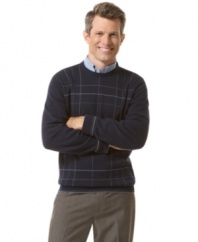 Van Heusen effortlessly bridges the workweek with the weekend with the classic casual appeal of this windowpane plaid sweater. (Clearance)