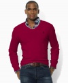 The ultimate cool-weather essential, a preppy sweater is finely knit from luxe lambswool with a handsome V-neckline.