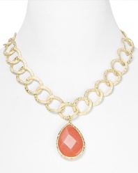 Aqua captures this season's luxe bohemian mood with this gold-plated chain necklace, accented by a boldly hued coral pendant. Chunky and high-impact, it's the perfect complement to breezy looks.