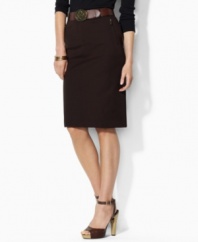 Tailored in a classic pencil silhouette, Lauren by Ralph Lauren's cotton twill skirt is designed with a hint of stretch for a sleek, flattering fit.