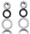 14K White Gold Channel Set Round White and Black Diamond Circle Dangle Earrings - (.78 cttw)