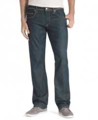 Keep your weekend wardrobe on the cutting edge and jump right into these slim, straight leg jeans from Levi's.