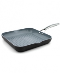 Where cookware is always greener! Your eco-friendly go-to for healthier meals, this versatile grill pan utilizes a heavy aluminum base and natural Thermolon nonstick technology for beautifully and evenly browned food. Made from up-cycled materials for a healthier, earth conscious approach to feeding the ones you love. Lifetime warranty.