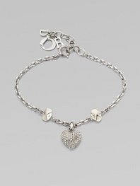 Be brilliant with this dazzling crystal encrusted heart charm on a logo accented link chain. Palladium platedCrystalsLength, about 6Spring ring closureImported