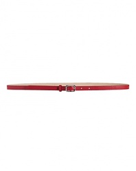 Perfect pop-of-color accessorizing with this skinny leather belt from Cole Haan, accented by a delicate square buckle.