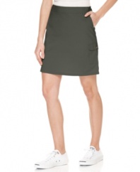 A flat front and attached shorts create a scooter that flatters your shape while letting you stay active, from Dockers. Pair it with a tucked-in tee and sneakers for a spring-forward look!
