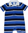 Ralph Lauren Layette Boy's Striped Rugby Shortall (6 Month, Royal Blue)