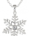 Sterling Silver Plated Snowflake Crystal Pendant Necklace, 18