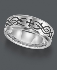 Express your Irish heritage in Celtic-inspired design. Triton ring features a unique, laser-engraved pattern set in cobalt. Ring features a comfort fit band (8 mm) with a slight beveled edge. Sizes 8-15.